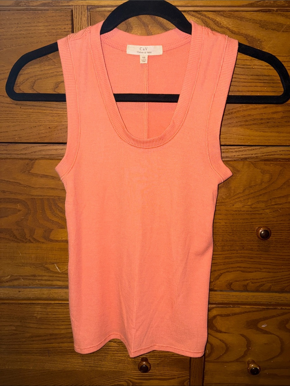Chelsea & Violet Coral Peach Ribbed Tank Top